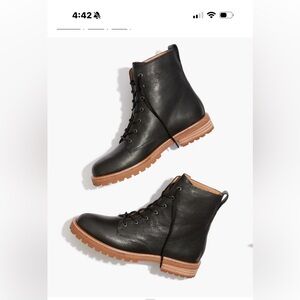 Madewell Clair Black Leather Lace-Up Boots with Tan Sole, size 7.5